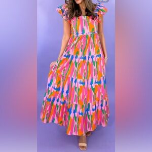Brush Print Bold Maxi Dress